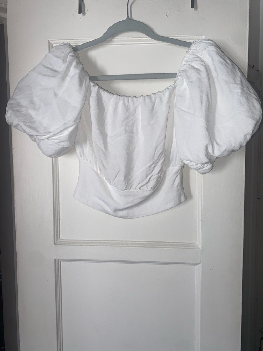 AFRM White Puff Sleeve Square Neck Crop Top